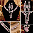 Elegant Crystal Chandelier Necklace & Earrings Set | طقم عقد وأقراط كريستالي أنيق بتصميم متدلي