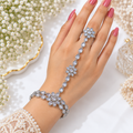 Floral Kaf Bracelet Set of 2 Pieces with Connected Ring | طقم كف خليجي بتصميم زهري من قطعتين مع خاتم متصل بسوار
