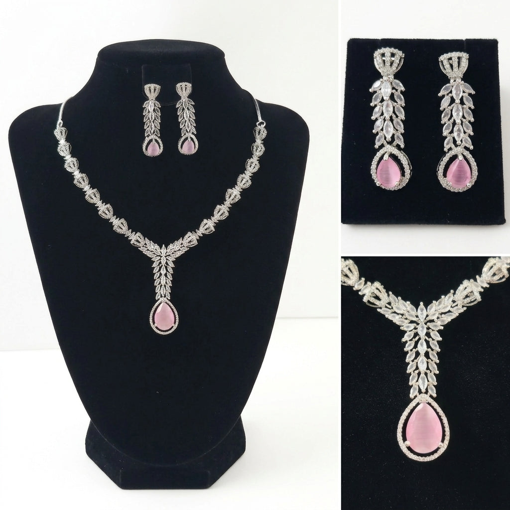 Luxury Crystal Drop Necklace & Earring Set for Women | طقم عقد وأقراط فاخر للنساء