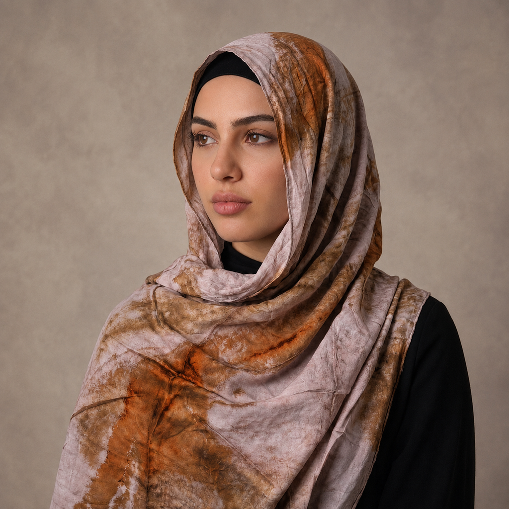 Premium Digital Print Modal Shayla – Blush Taupe Marble Design | شيلة مودال فاخرة بطباعة رقمية – تصميم رخامي بدرجات الوردي الترابي