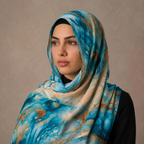 Premium Digital Print Modal Shayla – Ocean Blue Marble Design | شيلة مودال فاخرة بطباعة رقمية – تصميم رخامي باللون الأزرق المحيطي