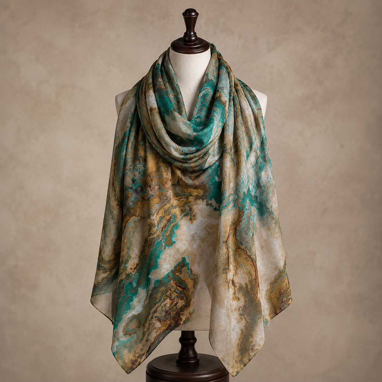 Premium Digital Print Modal Shayla – Emerald Green Marble Design | شيلة مودال فاخرة بطباعة رقمية – تصميم رخامي أخضر زمردي