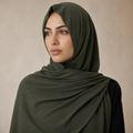 Manruya Premium Ribbed Jersey Shayla – Dark Olive Green | شيلة مانرويا جيرسي مضلعة فاخرة – أخضر زيتوني داكن