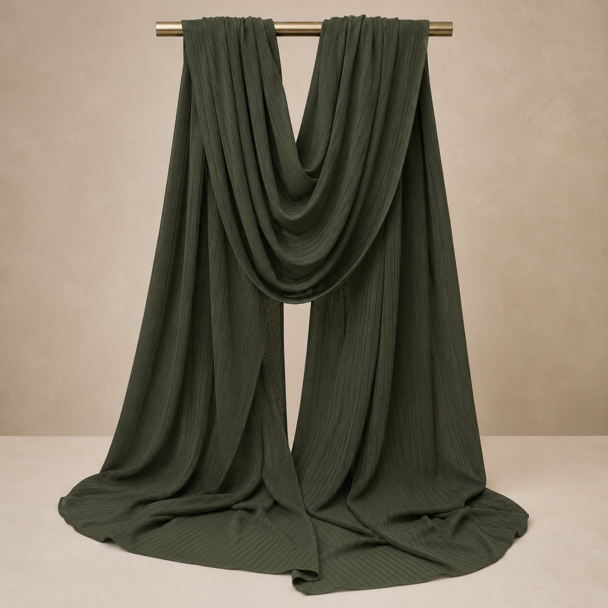 Manruya Premium Ribbed Jersey Shayla – Dark Olive Green | شيلة مانرويا جيرسي مضلعة فاخرة – أخضر زيتوني داكن