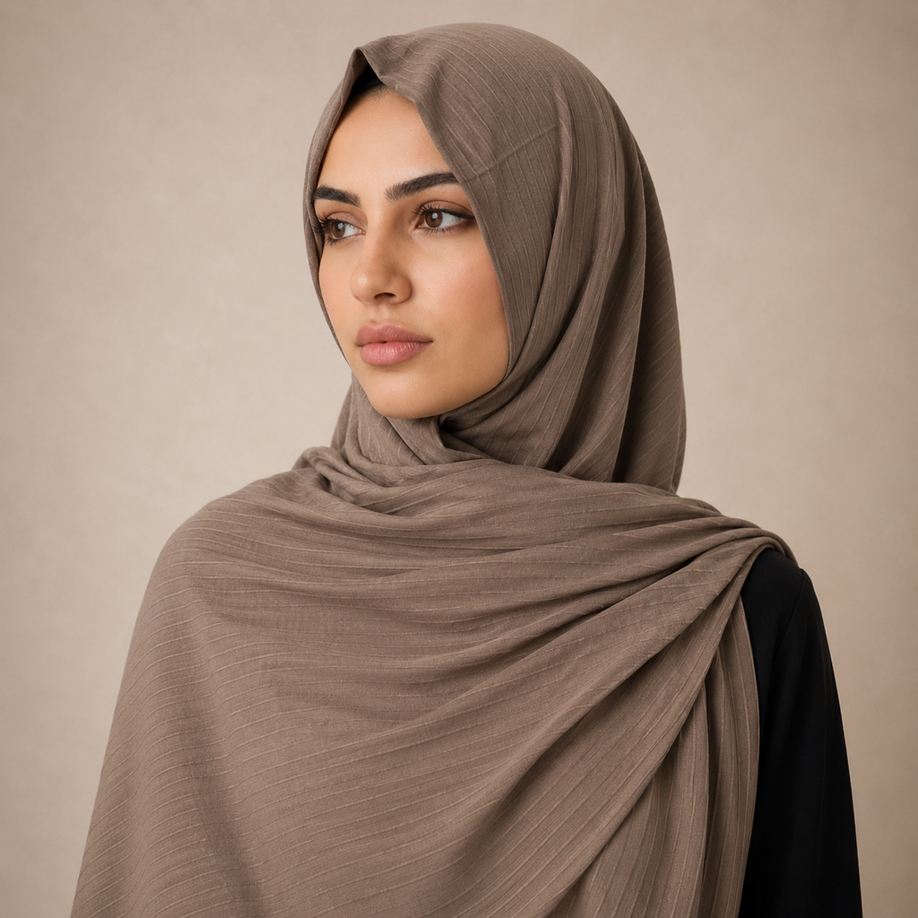 Manruya Premium Ribbed Jersey Shayla – Taupe | شيلة مانرويا جيرسي مضلعة فاخرة – تاوب