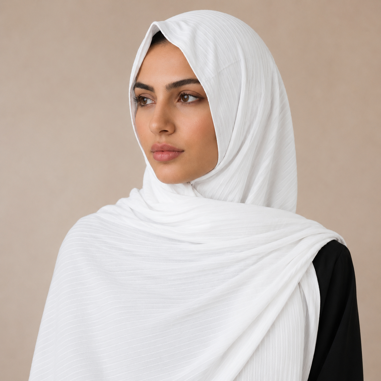 Manruya Premium Ribbed Jersey Shayla – White | شيلة مانرويا جيرسي مضلعة فاخرة – أبيض