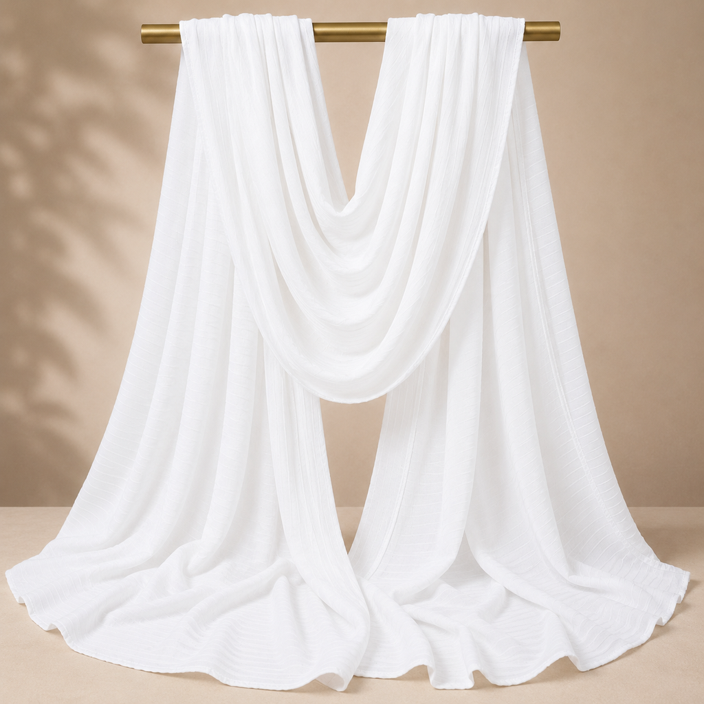 Manruya Premium Ribbed Jersey Shayla – White | شيلة مانرويا جيرسي مضلعة فاخرة – أبيض