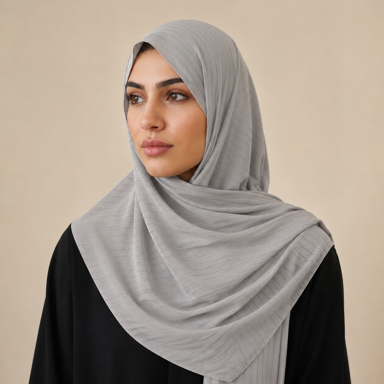 Manruya Premium Ribbed Jersey Shayla – Grey | شيلة مانرويا جيرسي مضلعة فاخرة – رمادي