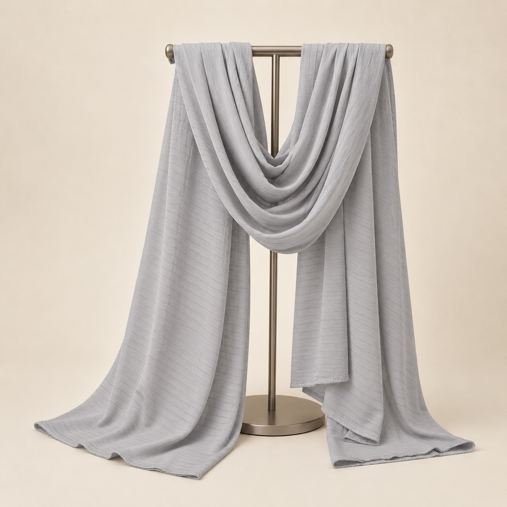 Manruya Premium Ribbed Jersey Shayla – Grey | شيلة مانرويا جيرسي مضلعة فاخرة – رمادي