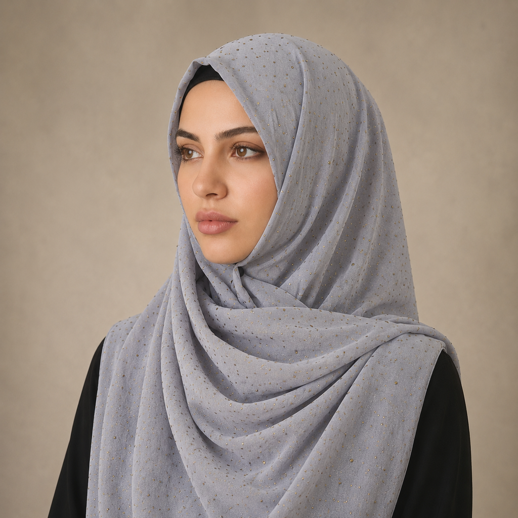 Manruya Premium Gold Dust Softy Shayla – Grey | شيلة مانرويا سوفتي فاخرة بلمعة ذهبية – رمادي