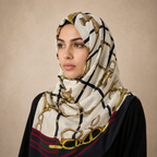 Manruya Luxury Satin Silk Printed Shayla – Ivory Chain Print | شيلة مانرويا ساتان حرير فاخرة بطبعة السلسلة – عاجي