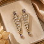 Manruya Antique Gold Amethyst & Baguette Drop Earrings - أقراط الأرجوان الفاخرة