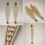 Manruya Antique Gold Amethyst & Baguette Drop Earrings - أقراط الأرجوان الفاخرة