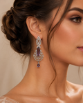 Silver Rhodium Purple Amethyst CZ Chandelier Earrings – Luxury Bridal Imitation Danglers | أقراط متدلية بنفسجية فاخرة