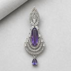 Silver Rhodium Purple Amethyst CZ Chandelier Earrings – Luxury Bridal Imitation Danglers | أقراط متدلية بنفسجية فاخرة