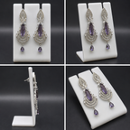 Silver Rhodium Purple Amethyst CZ Chandelier Earrings – Luxury Bridal Imitation Danglers | أقراط متدلية بنفسجية فاخرة