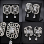 Manruya Emerald-Cut Geometric Halo Drop Earrings - أقراط المربع الفاخرة