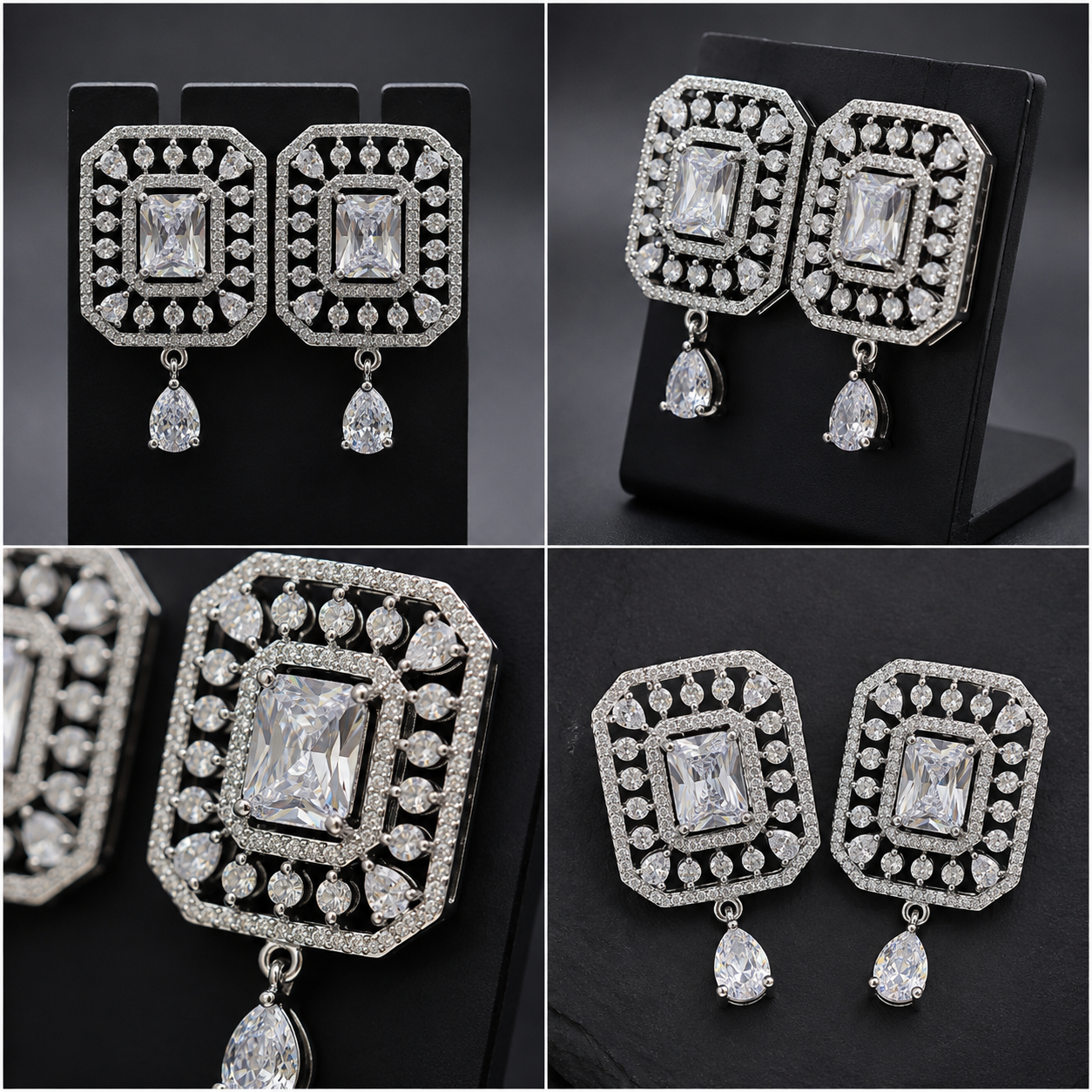 Manruya Emerald-Cut Geometric Halo Drop Earrings - أقراط المربع الفاخرة