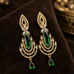 Manruya Antique Emerald Chandelier Earrings in Victorian Gold - أقراط زمرّد فيكتورية