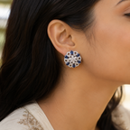 Manruya Sapphire Blue Floral Mandala Stud Earrings - أقراط الماندالا الزرقاء