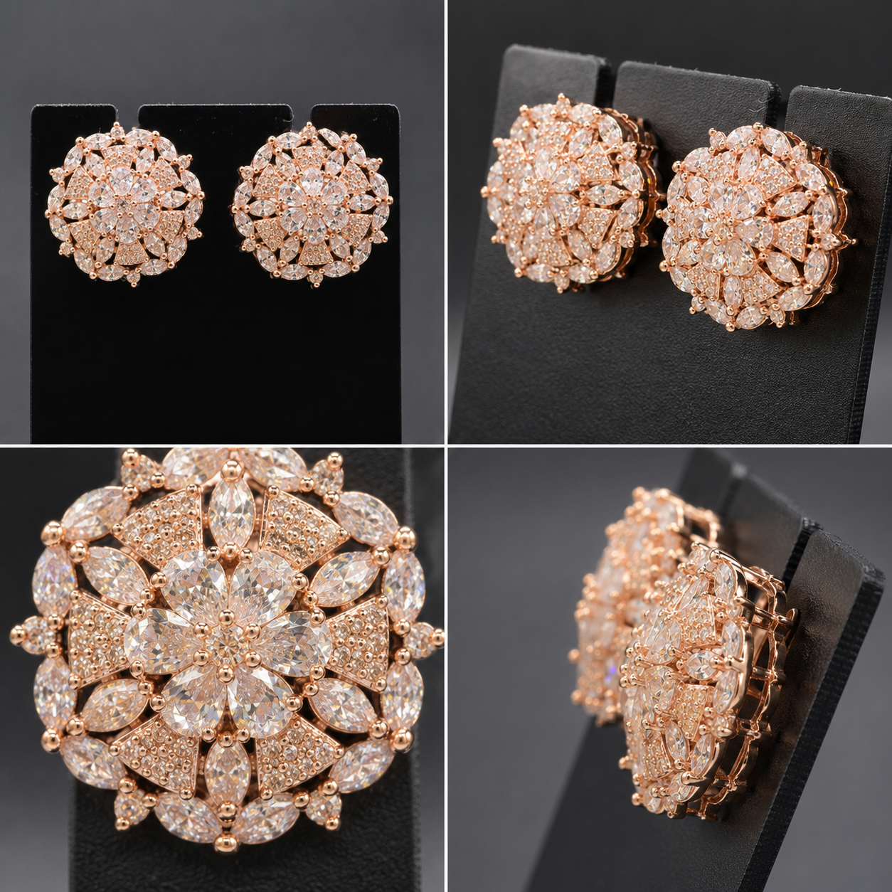 Manruya Rose Gold Floral Mandala Stud Earrings - أقراط روز جولد الفاخرة
