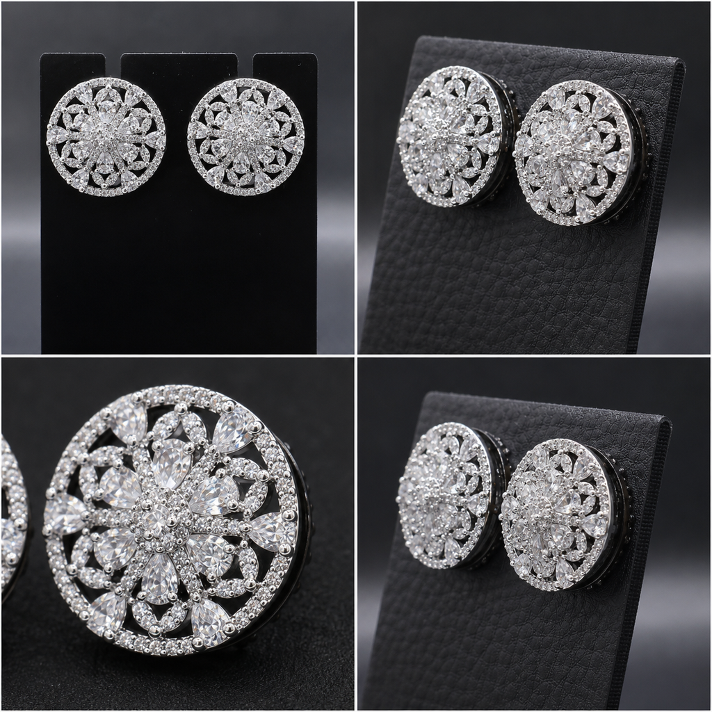 Manruya Silver Lace Floral Mandala Stud Earrings - أقراط الماندالا الفضية
