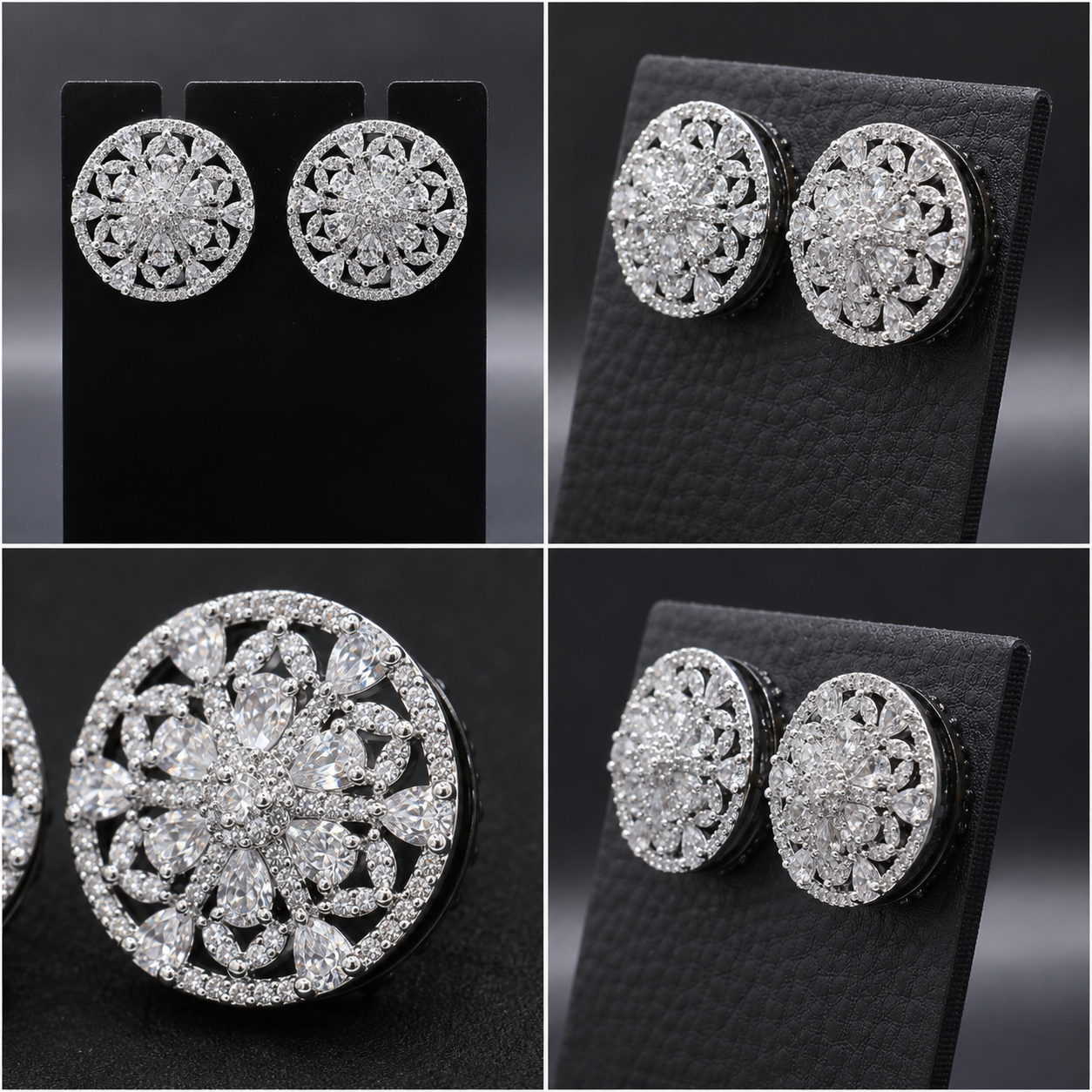 Manruya Silver Lace Floral Mandala Stud Earrings - أقراط الماندالا الفضية
