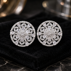 Manruya Silver Lace Floral Mandala Stud Earrings - أقراط الماندالا الفضية