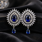 Manruya Royal Blue Teardrop Sunburst Drop Earrings - أقراط السافير الملكية