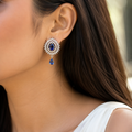 Manruya Royal Blue Teardrop Sunburst Drop Earrings - أقراط السافير الملكية