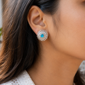 Manruya Aquamarine Blue Baguette Sunburst Stud Earrings - أقراط الشمس الفيروزية