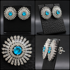 Manruya Aquamarine Blue Baguette Sunburst Stud Earrings - أقراط الشمس الفيروزية