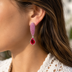 Manruya Pink Ruby Pavé Teardrop Drop Earrings - أقراط الياقوت الوردي الفاخرة