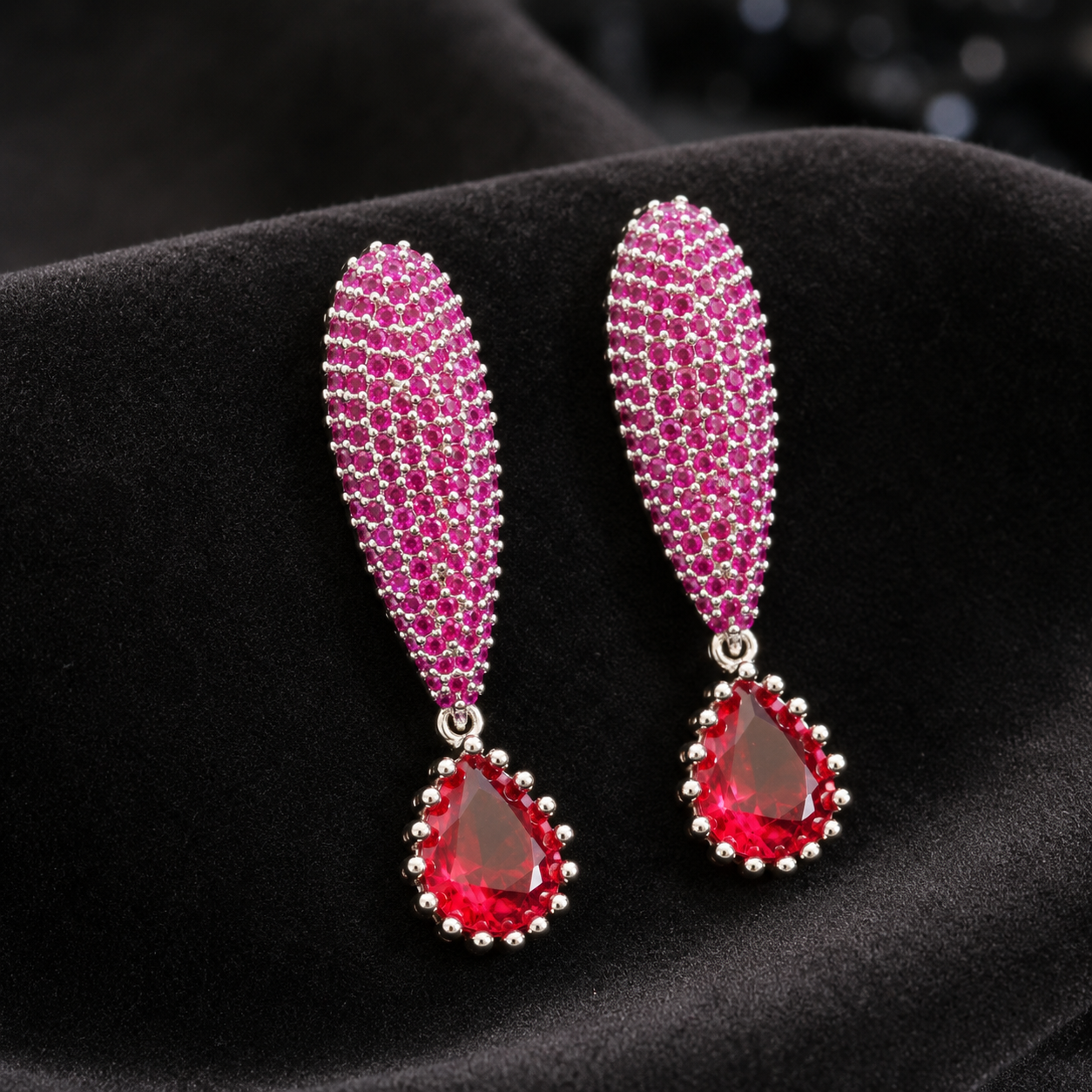 Manruya Pink Ruby Pavé Teardrop Drop Earrings - أقراط الياقوت الوردي الفاخرة