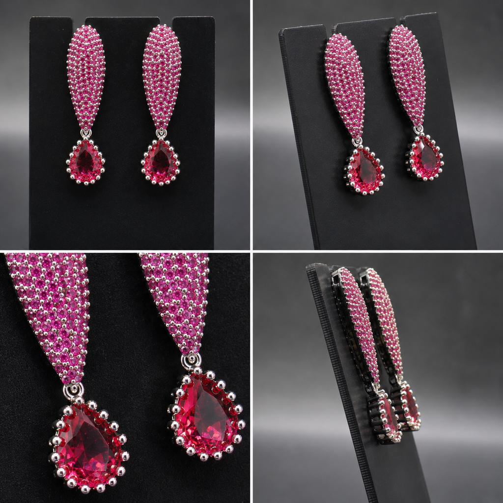 Manruya Pink Ruby Pavé Teardrop Drop Earrings - أقراط الياقوت الوردي الفاخرة