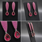 Manruya Pink Ruby Pavé Teardrop Drop Earrings - أقراط الياقوت الوردي الفاخرة