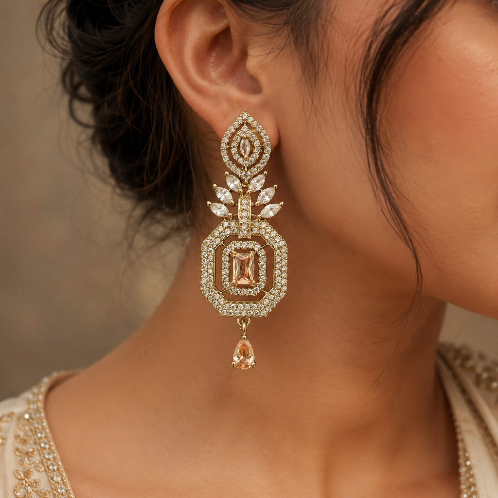 Manruya Antique Champagne Topaz Geometric Drop Earrings - أقراط التوباز الفيكتورية