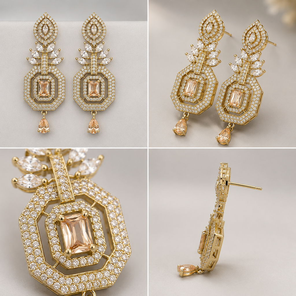 Manruya Antique Champagne Topaz Geometric Drop Earrings - أقراط التوباز الفيكتورية