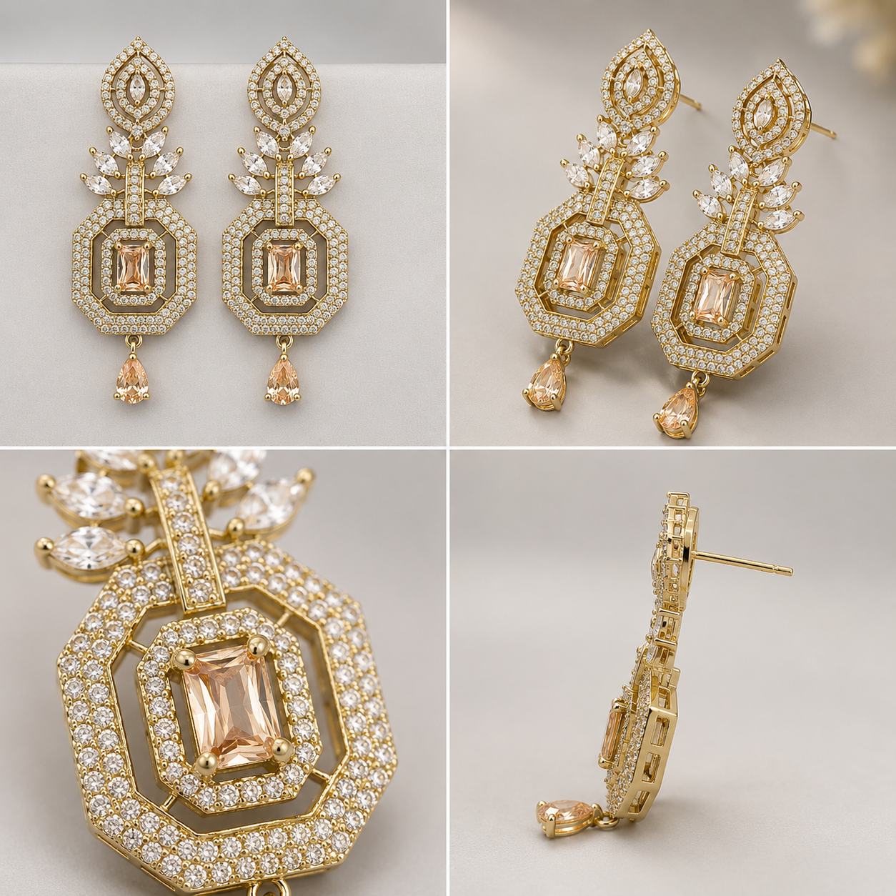 Manruya Antique Champagne Topaz Geometric Drop Earrings - أقراط التوباز الفيكتورية