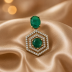 Manruya Premium Gold-Toned Green Onyx CZ Hexagon Drop Earrings – Luxury Geometric Danglers | أقراط زركون خضراء هندسية