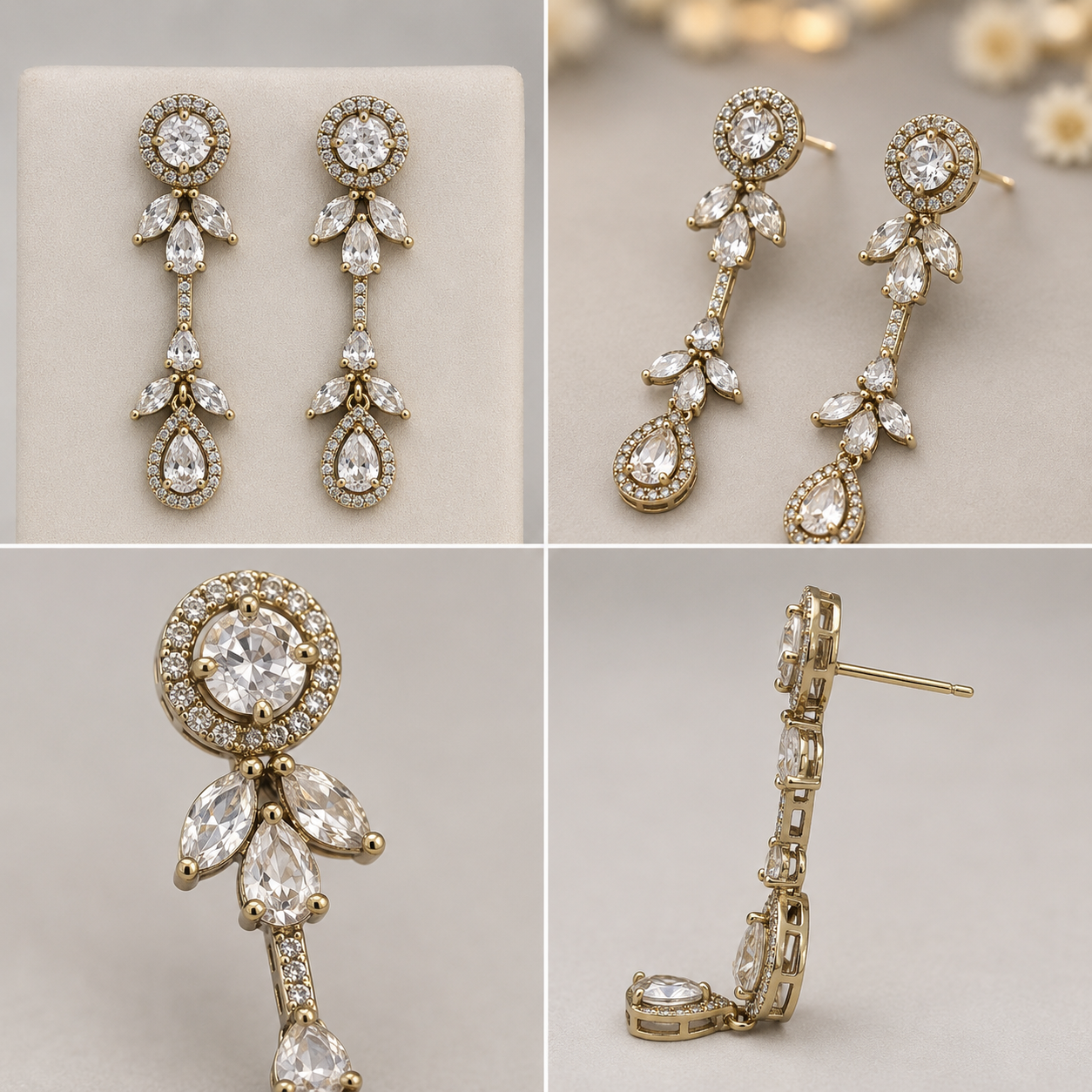 Manruya Antique Marquise & Teardrop Crystal Linear Earrings - أقراط العروس الفيكتورية