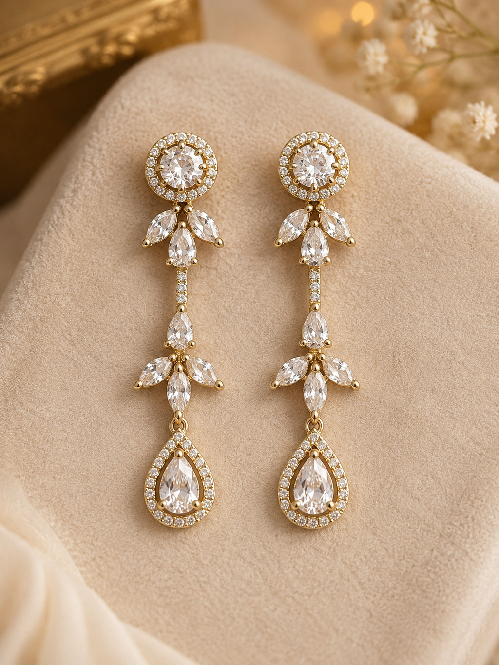 Manruya Antique Marquise & Teardrop Crystal Linear Earrings - أقراط العروس الفيكتورية