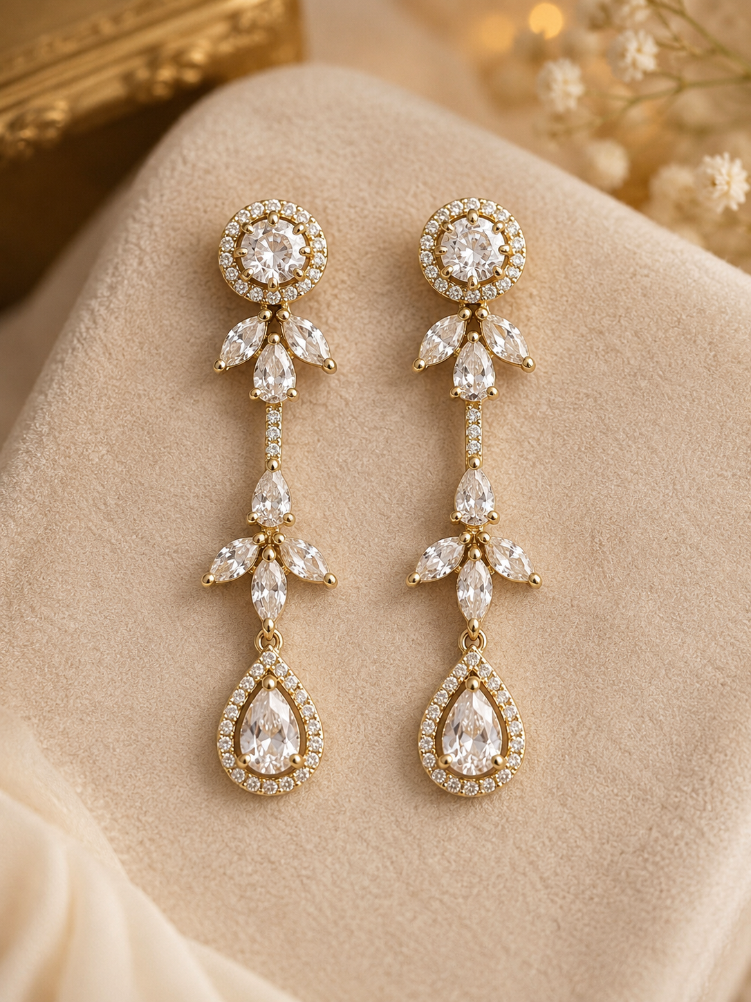 Manruya Antique Marquise & Teardrop Crystal Linear Earrings - أقراط العروس الفيكتورية