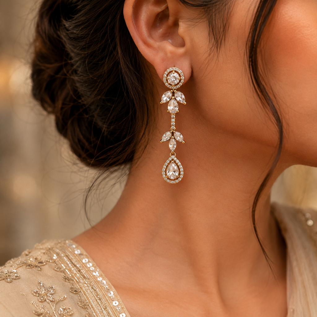 Manruya Antique Marquise & Teardrop Crystal Linear Earrings - أقراط العروس الفيكتورية