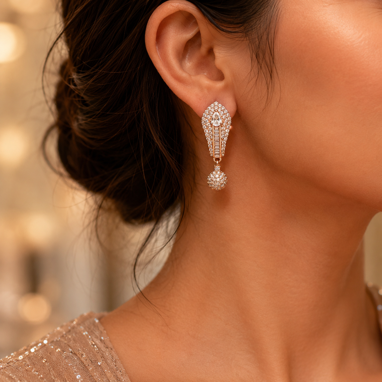 Manruya Rose Gold Baguette Geometric Drop Earrings - أقراط الأرت ديكو الفاخرة