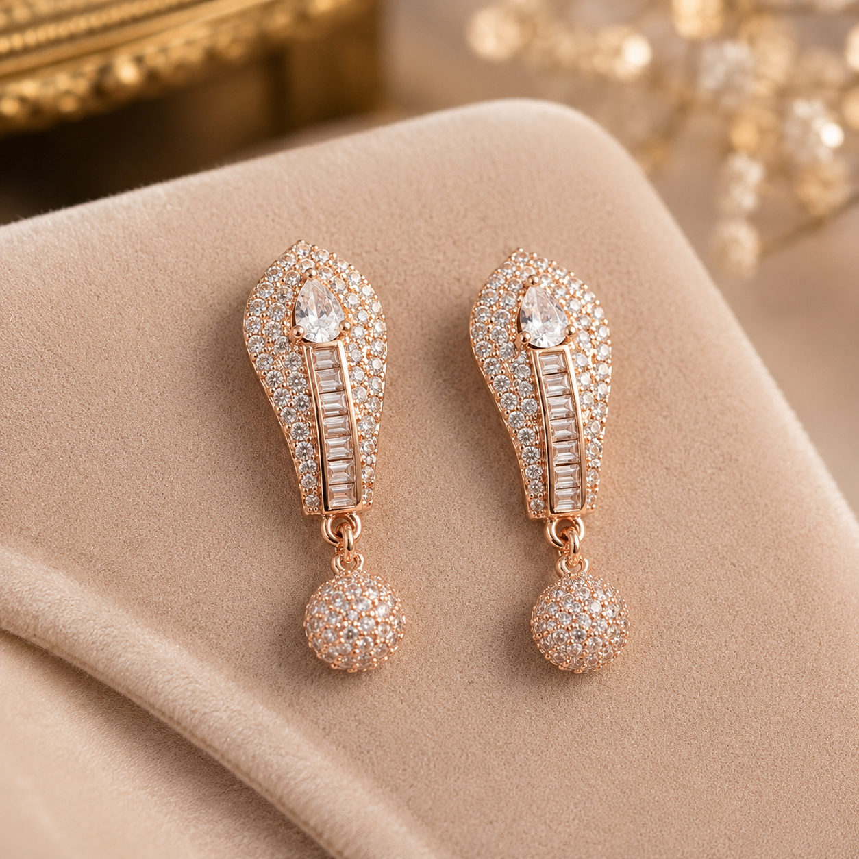 Manruya Rose Gold Baguette Geometric Drop Earrings - أقراط الأرت ديكو الفاخرة