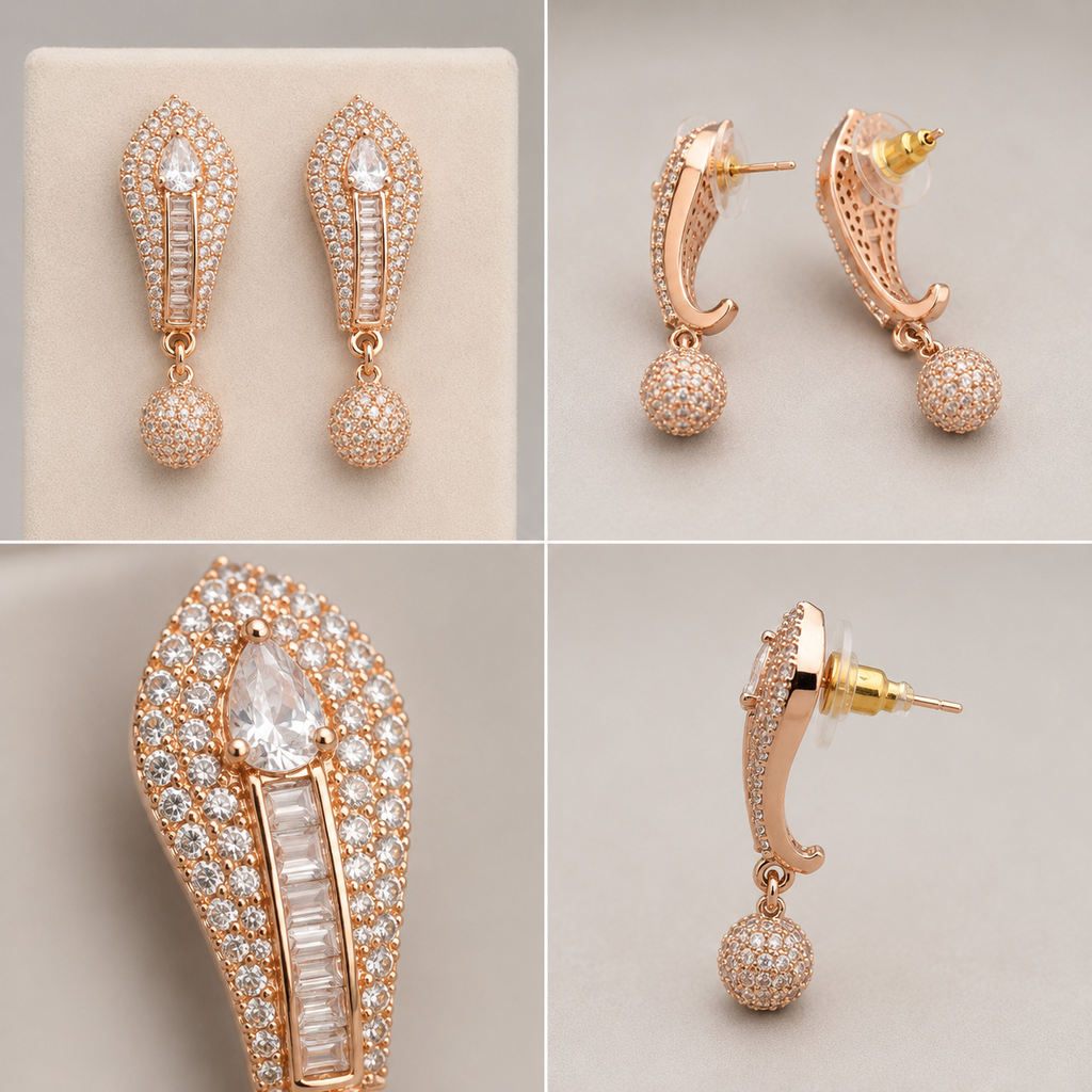 Manruya Rose Gold Baguette Geometric Drop Earrings - أقراط الأرت ديكو الفاخرة
