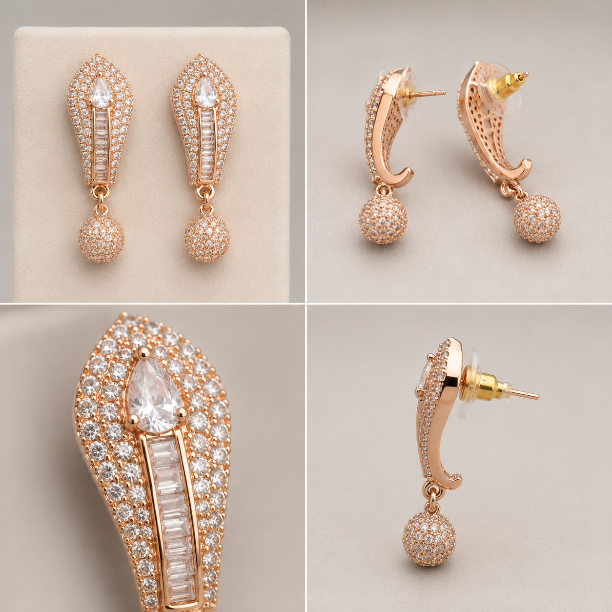 Manruya Rose Gold Baguette Geometric Drop Earrings - أقراط الأرت ديكو الفاخرة