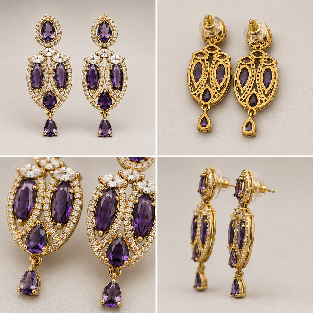 Manruya Antique Amethyst Marquise Drop Earrings in Victorian Gold - أقراط الأرجوان الفيكتورية