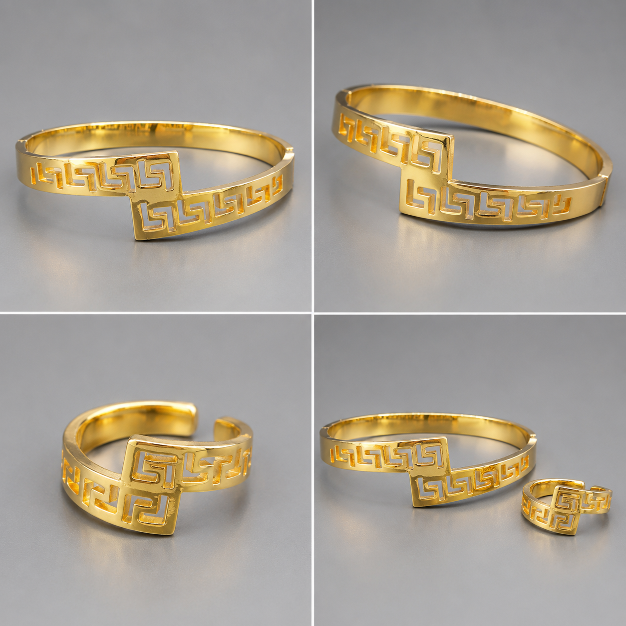 Manruya Anti-Tarnish Greek Pattern Bracelet & Ring Set | طقم سوار وخاتم مانرويا بنقشة يونانية مقاوم لتغير اللون